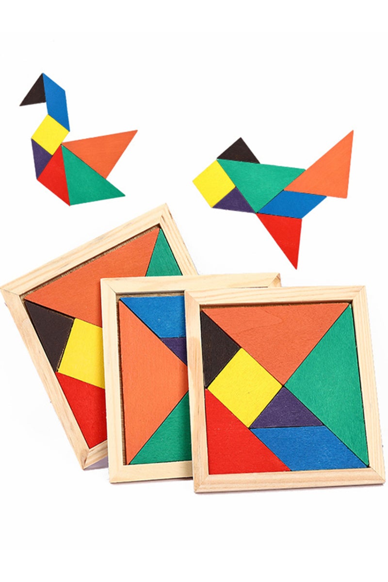 erorex 12pcs 12Set Wooden Children's Tangram Puzzle Educational Toy Birthday Party Gift Giveaway Back to Sc