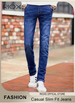 RIOXS Men's Straight Leg Jeans, Casual Slim Fit Jeans for Men, Comfy Stretch Cropped Pants, Lightweight Breathable Straight Jeans, Skinny Jeans Stretch Trousers Pair with Tee And Flats  - Image 1