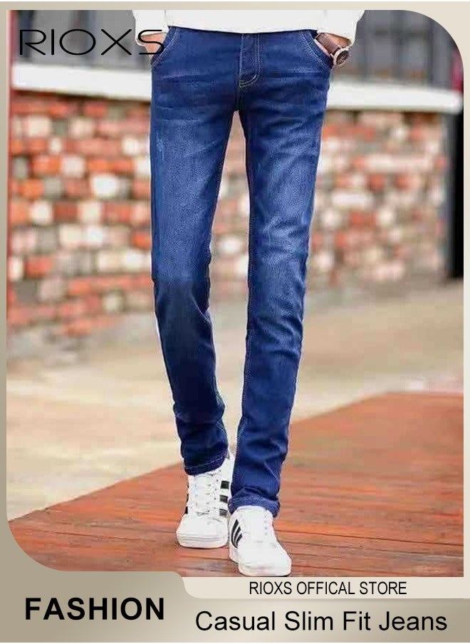 RIOXS Men's Straight Leg Jeans, Casual Slim Fit Jeans for Men, Comfy Stretch Cropped Pants, Lightweight Breathable Straight Jeans, Skinny Jeans Stretch Trousers Pair with Tee And Flats  - Image 1