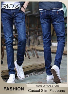 RIOXS Men's Straight Leg Jeans, Casual Slim Fit Jeans for Men, Comfy Stretch Cropped Pants, Lightweight Breathable Straight Jeans, Skinny Jeans Stretch Trousers Pair with Tee And Flats  - Image 2