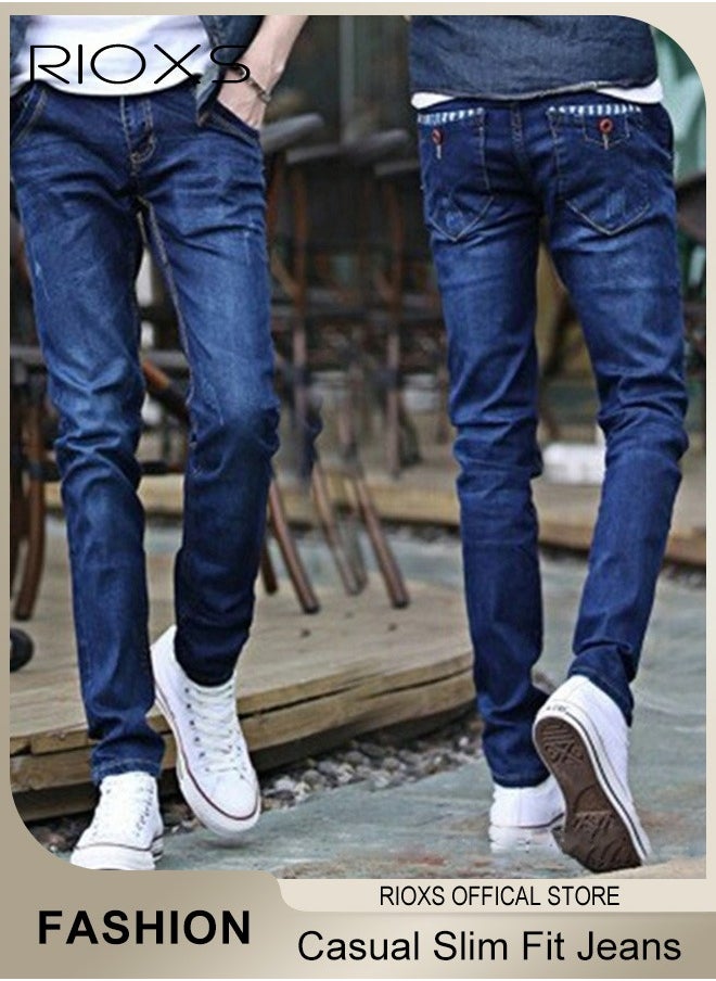 RIOXS Men's Straight Leg Jeans, Casual Slim Fit Jeans for Men, Comfy Stretch Cropped Pants, Lightweight Breathable Straight Jeans, Skinny Jeans Stretch Trousers Pair with Tee And Flats  - Image 2