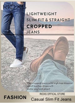 RIOXS Men's Straight Leg Jeans, Casual Slim Fit Jeans for Men, Comfy Stretch Cropped Pants, Lightweight Breathable Straight Jeans, Skinny Jeans Stretch Trousers Pair with Tee And Flats  - Image 3