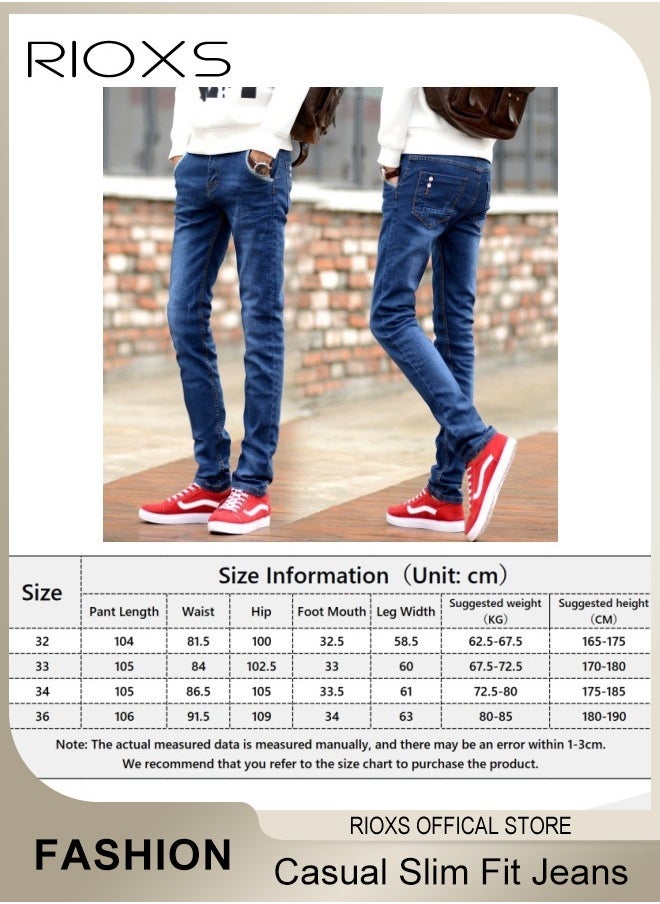 RIOXS Men's Straight Leg Jeans, Casual Slim Fit Jeans for Men, Comfy Stretch Cropped Pants, Lightweight Breathable Straight Jeans, Skinny Jeans Stretch Trousers Pair with Tee And Flats  - Image 5