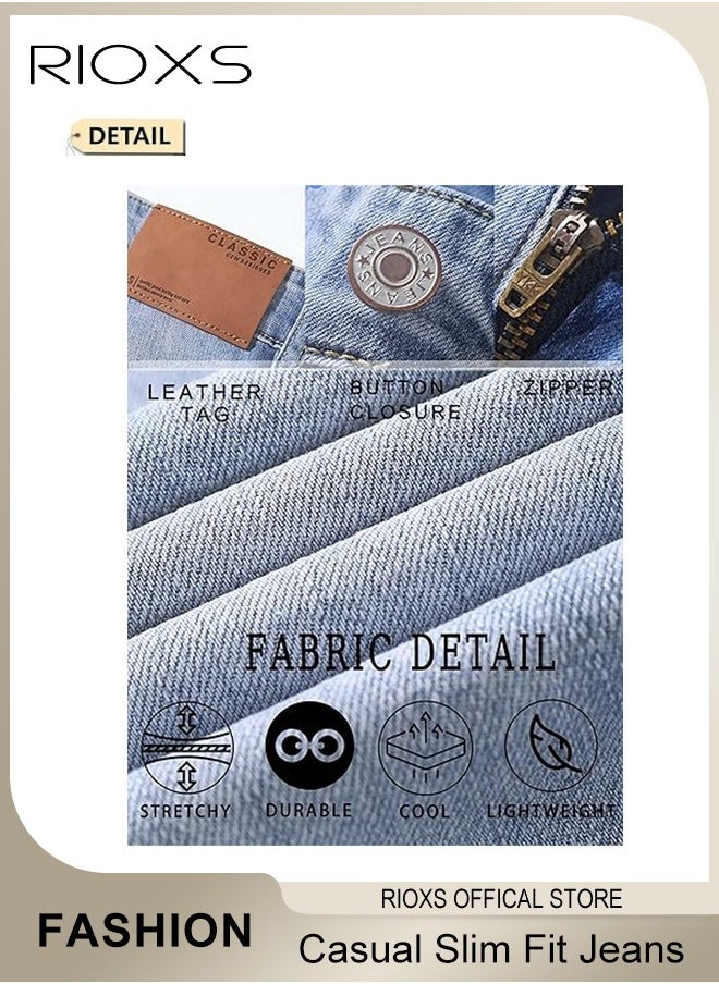 RIOXS Men's Straight Leg Jeans, Casual Slim Fit Jeans for Men, Comfy Stretch Cropped Pants, Lightweight Breathable Straight Jeans, Skinny Jeans Stretch Trousers Pair with Tee And Flats  - Image 4
