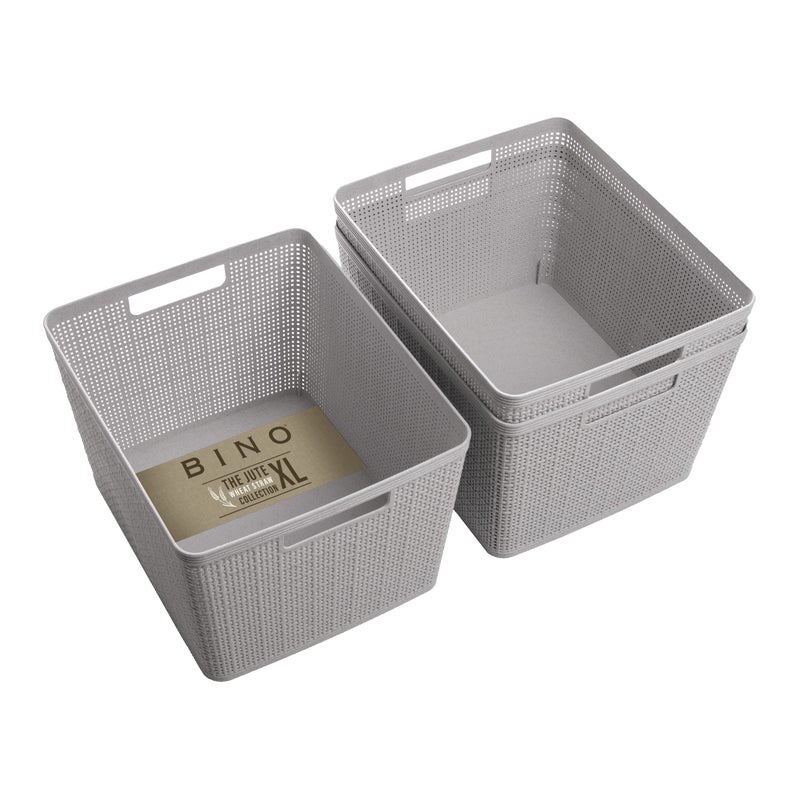 BINO | Woven Plastic Basket | Large (Natural Grey), 3-Pack | THE JUTE COLLECTION | Home Organization, Space - Saving Storage, Stylish Design | Jute Basket | Plastic Storage Basket - Image 1