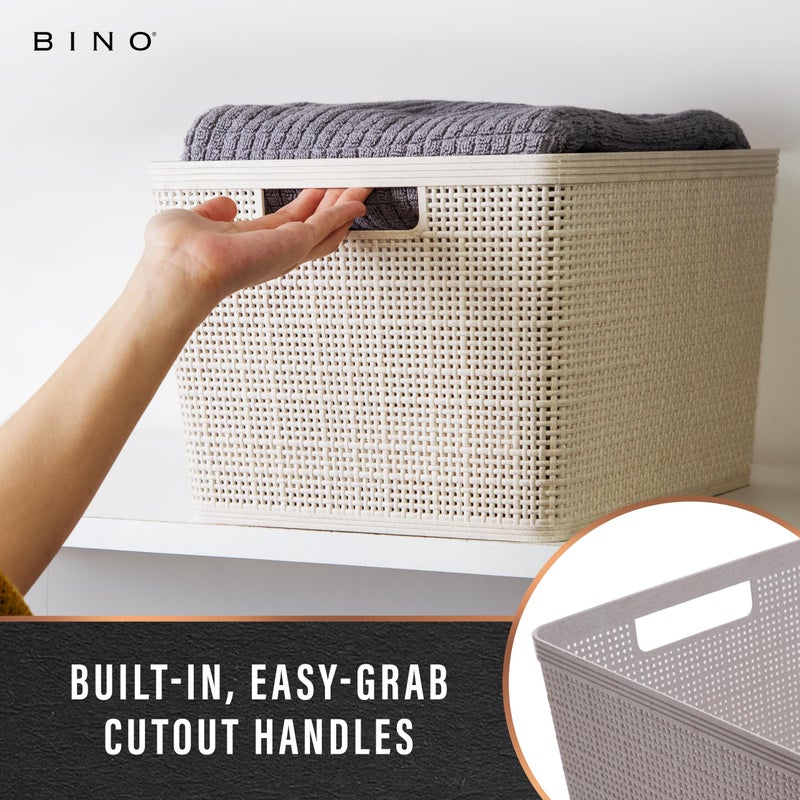 BINO | Woven Plastic Basket | Large (Natural Grey), 3-Pack | THE JUTE COLLECTION | Home Organization, Space - Saving Storage, Stylish Design | Jute Basket | Plastic Storage Basket - Image 4