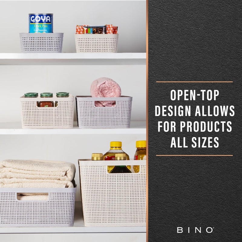 BINO | Woven Plastic Basket | Large (Natural Grey), 3-Pack | THE JUTE COLLECTION | Home Organization, Space - Saving Storage, Stylish Design | Jute Basket | Plastic Storage Basket - Image 5