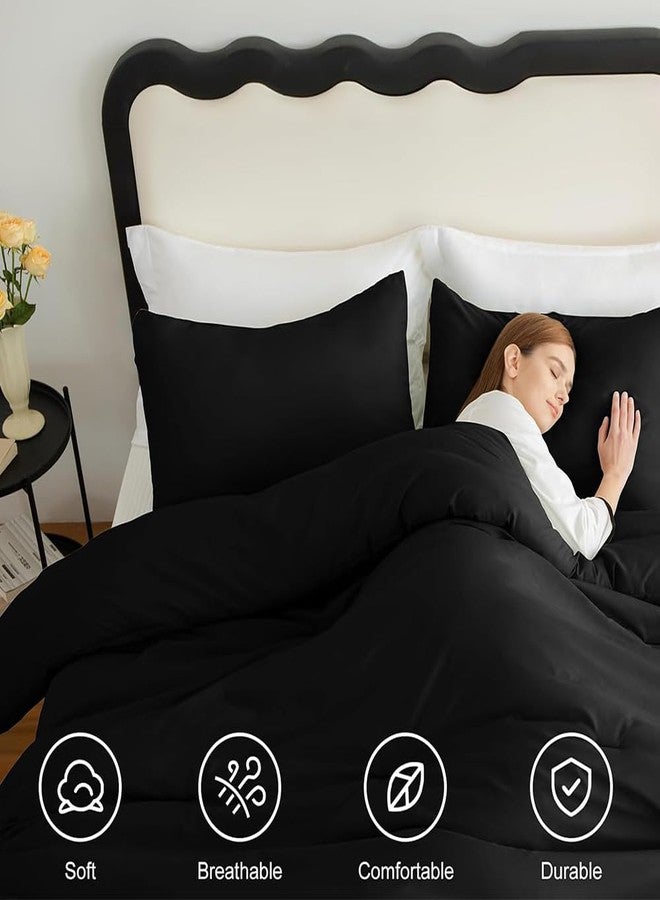 CLOTHKNOW Black Full Size Comforter Set All Black Bedding Comforter Sets Soft Boys Girls Comforter All Season Bedding with 2 x Pillow Cases - Image 3