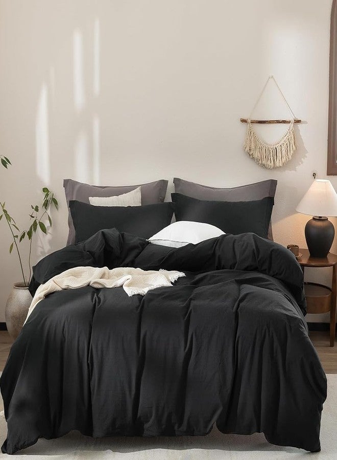 CLOTHKNOW Black Full Size Comforter Set All Black Bedding Comforter Sets Soft Boys Girls Comforter All Season Bedding with 2 x Pillow Cases - Image 1