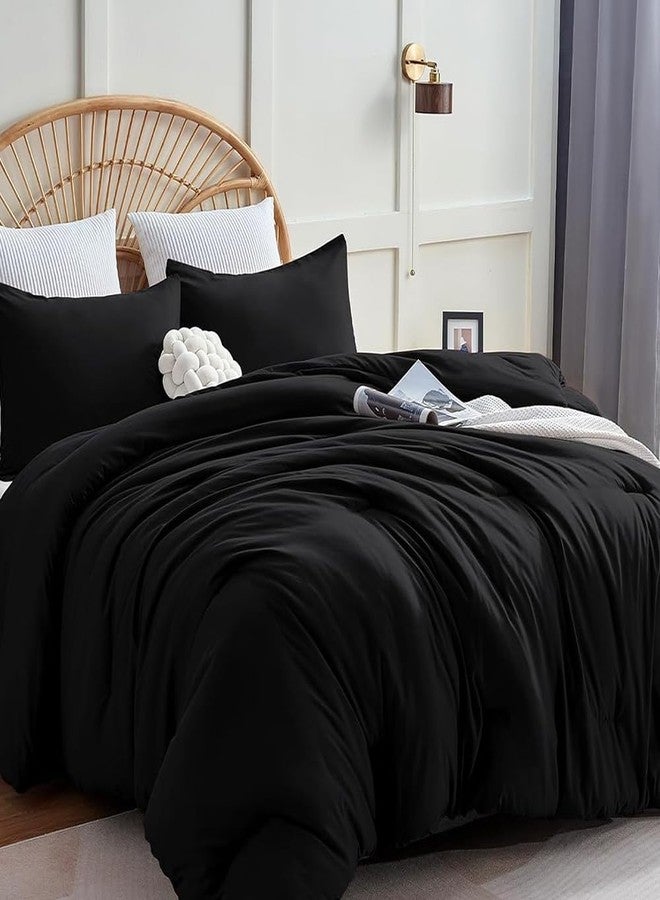 CLOTHKNOW Black Full Size Comforter Set All Black Bedding Comforter Sets Soft Boys Girls Comforter All Season Bedding with 2 x Pillow Cases - Image 2