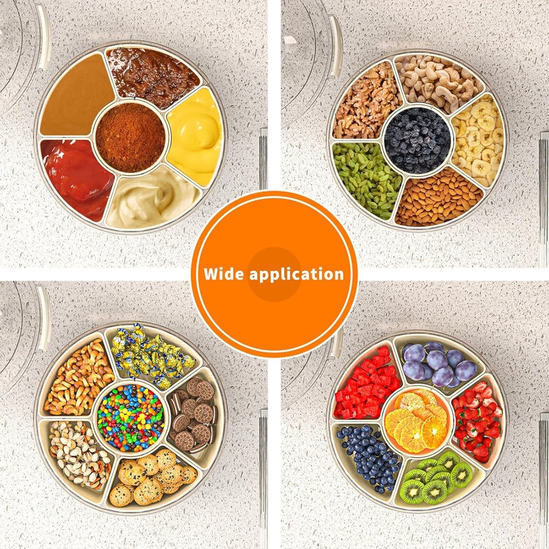 riyeloi Divided Serving Tray with Lid and Handle, Stackable Snackle Box Container for Fruits Candy Organizer, Portable Spinning Rounded Veggie Tray for Kitchen, Party, Trave and Picnic-1 PACK - Image 3