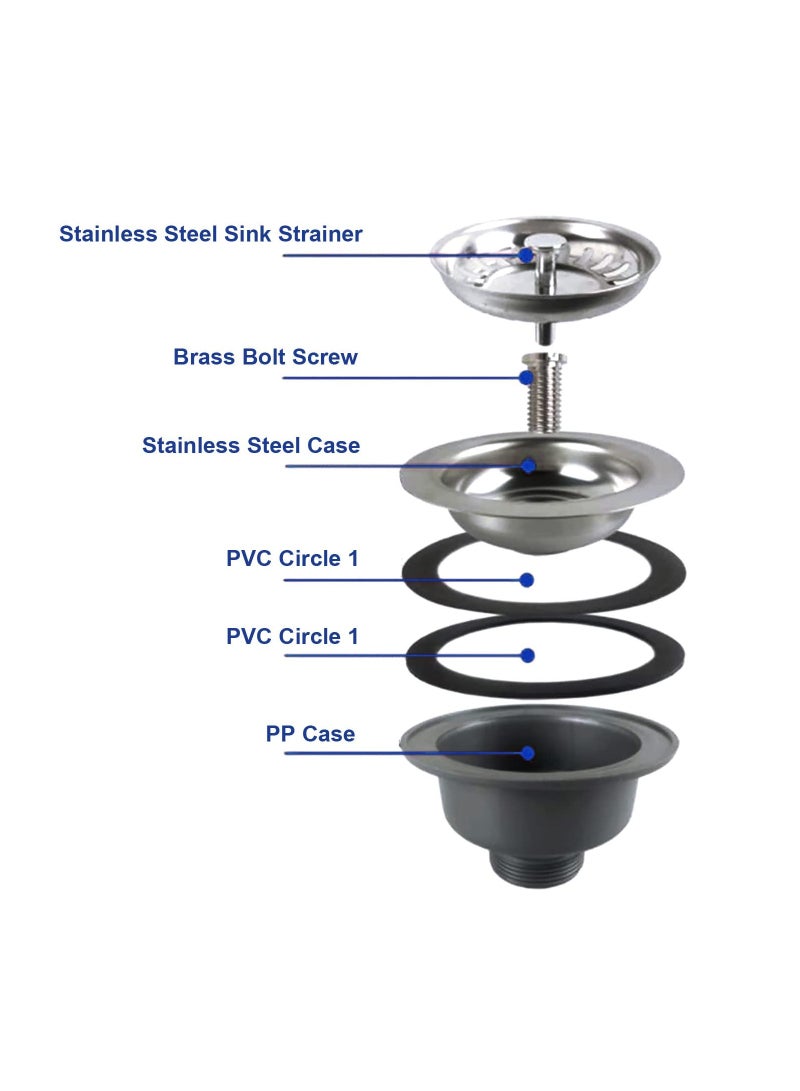 SYOSI Kitchen Sink Collection, Stainless Steel Strainer with Sink Drain Strainer Assembly Kitchen Sink Basket Waste Plug Sink Accessories, 114mm - Image 3