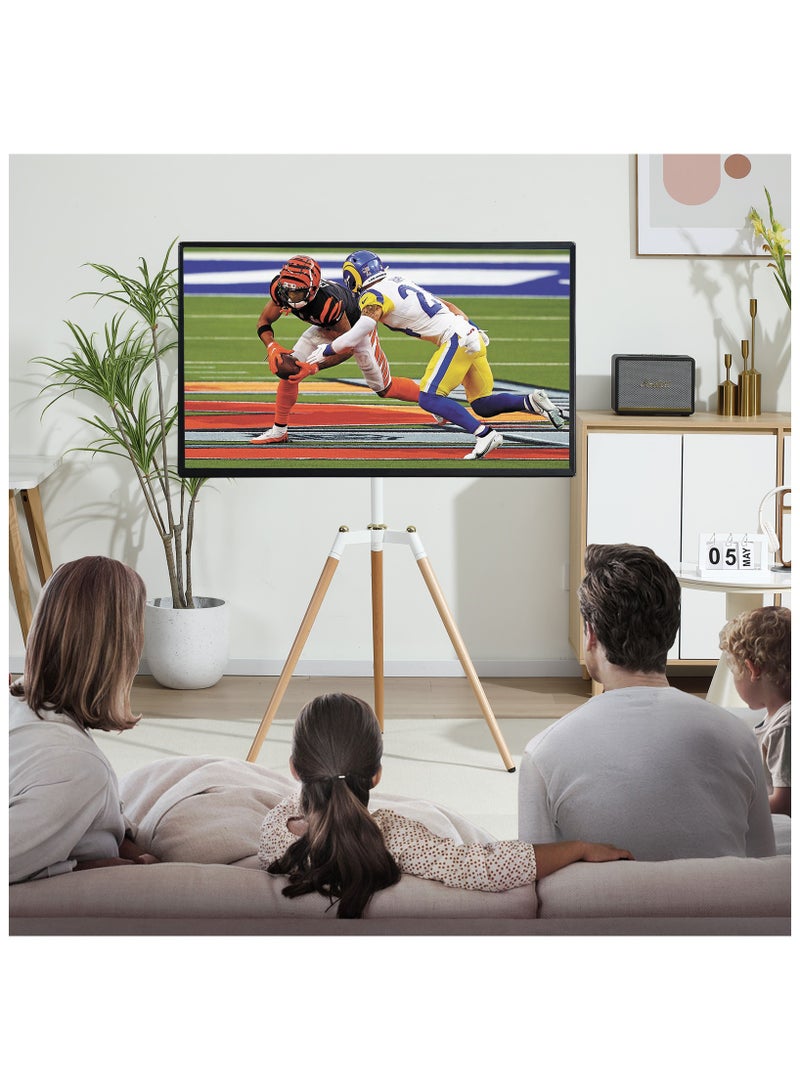 Fydeamer Fydeamer Floor TV Stand for 32-65 inches Screen Height Adjustable Studio Tripod Easel TV Display Stand with 140° Swivel for Bedroom, Living Room, Corner TV Stand White - Image 3