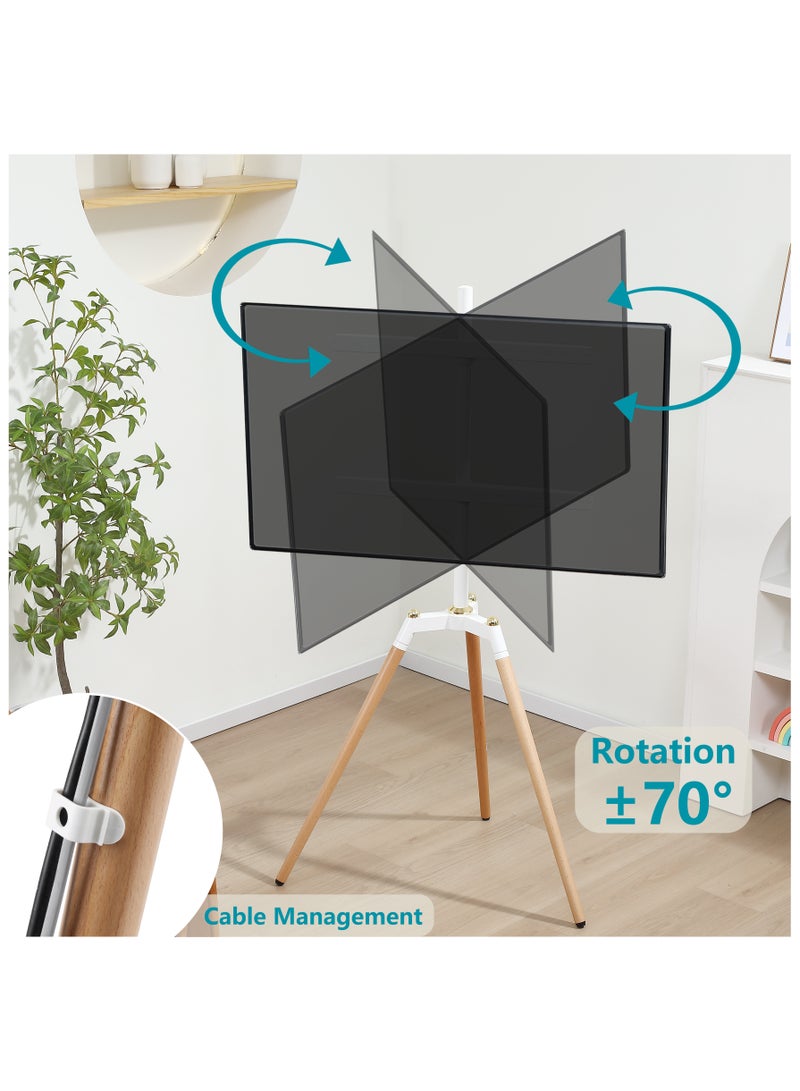 Fydeamer Fydeamer Floor TV Stand for 32-65 inches Screen Height Adjustable Studio Tripod Easel TV Display Stand with 140° Swivel for Bedroom, Living Room, Corner TV Stand White - Image 5