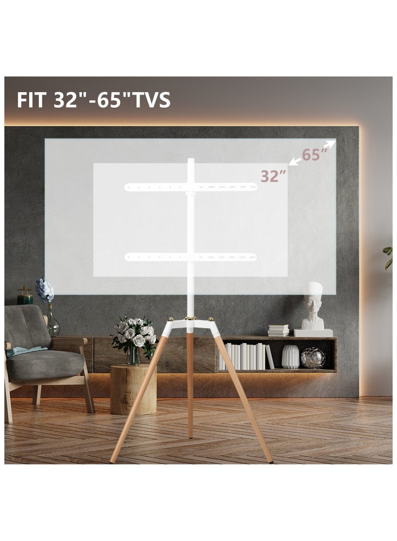 Fydeamer Fydeamer Floor TV Stand for 32-65 inches Screen Height Adjustable Studio Tripod Easel TV Display Stand with 140° Swivel for Bedroom, Living Room, Corner TV Stand White - Image 4
