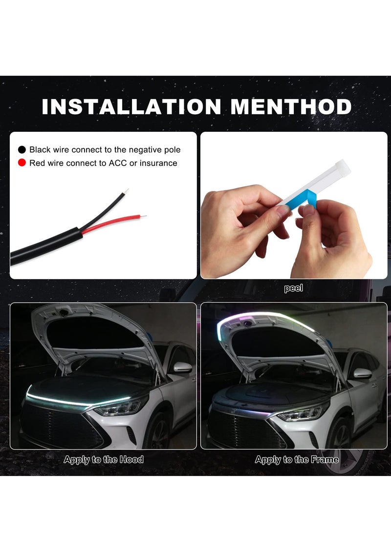 SYOSI Exterior Car LED Hood Light Strip, 59 IN Multi Color Car Under Hood Decoration Light Strips with Chasing, Flexible Waterproof Daytime Running Light Strip kit for Cars, SUVs, Trucks  - Image 5