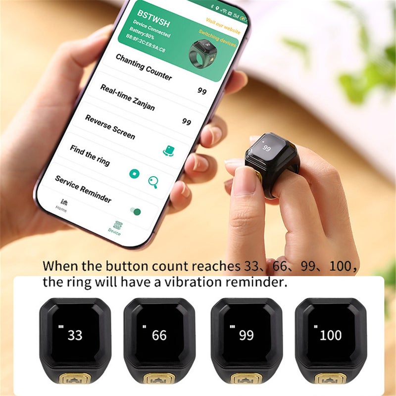 Muslim smart ring plastic counter Muslim electronic prayer beads Islamic men's ring, electronic metal counter, waterproof IP67, compatible with Bt5.1 - Image 4