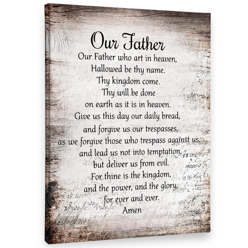 PHAMTE Our Father Prayer Wall Decor,Christian The Lords Prayer Wall Art Decor,Inspirational Quotes Bible Verse Scripture Print Framed Canvas Painting Christian Prayer Room Office Church Decor(11x14) - Image 1