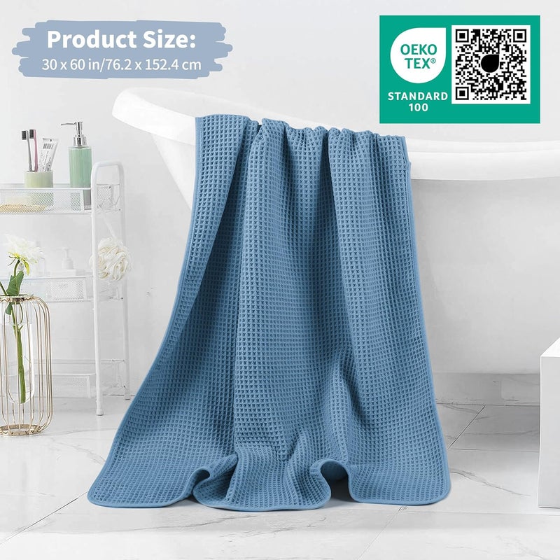 MICROFI New Microfiber Waffle Bath Towels, 2 Pieces, Oversized, Soft, Absorbent, Fast Drying, Lint Free (Blue) - Image 5