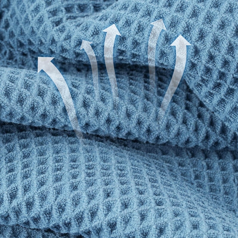 MICROFI New Microfiber Waffle Bath Towels, 2 Pieces, Oversized, Soft, Absorbent, Fast Drying, Lint Free (Blue) - Image 2