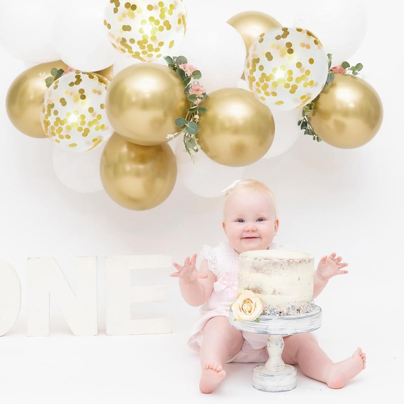 FengRise White and Gold Balloons Set - 50 pcs 12 inch Metallic Gold, White, and Gold Confetti Latex Balloons Kit for Celebrations - Image 5
