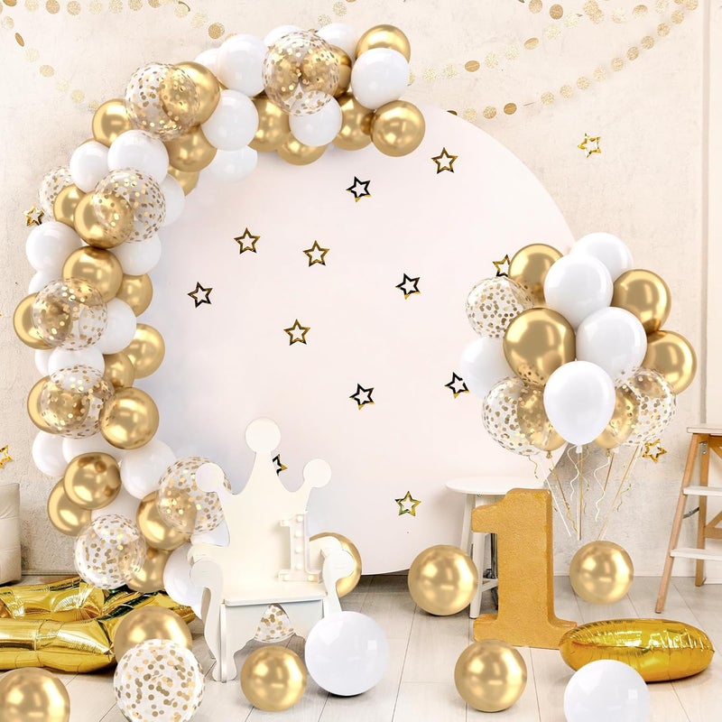 FengRise White and Gold Balloons Set - 50 pcs 12 inch Metallic Gold, White, and Gold Confetti Latex Balloons Kit for Celebrations - Image 2
