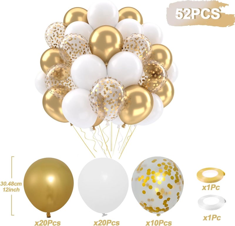 FengRise White and Gold Balloons Set - 50 pcs 12 inch Metallic Gold, White, and Gold Confetti Latex Balloons Kit for Celebrations - Image 3