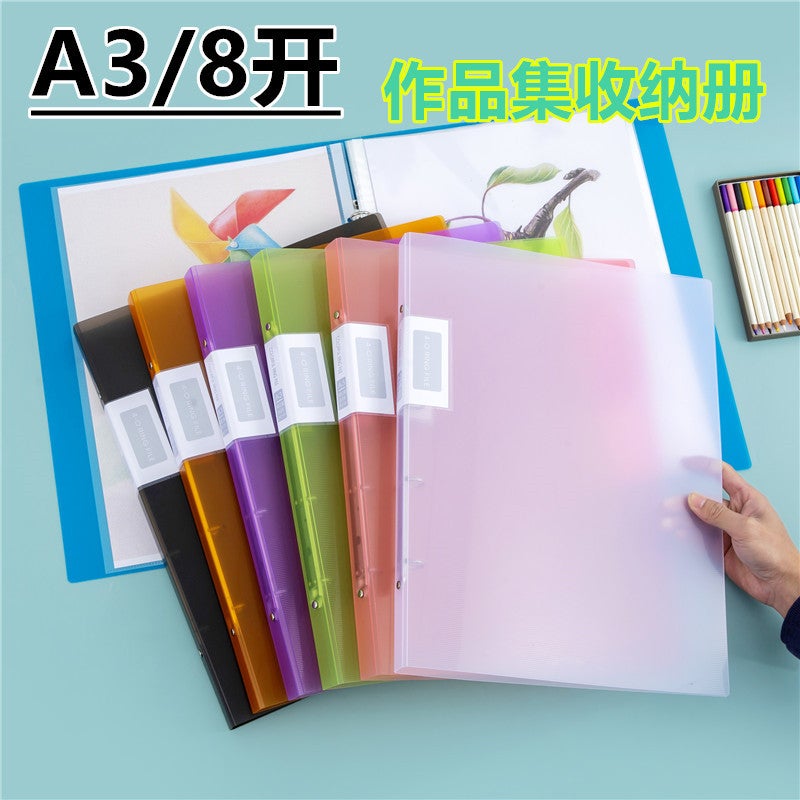Transparent Loose-Leaf A3 Binder 8K Folder 4-Hole Shell Information Book 8-Open Vertical Drawing Portfolio Storage Book - Image 2