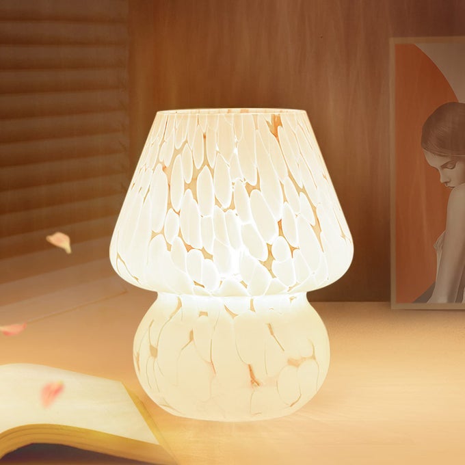 MUSHROOM LAMP SMALL BEDSIDE TABLE LAMPNIGHTSTAND NIGHTLIGHT DIMMABLE STEPLESS TRANSLUCENT GLASS WHITE DESK LAMP FOR BEDROOM DORM LIVING KITCHEN MURANO STYLE AESTHETIC CUTE HOME DECOR