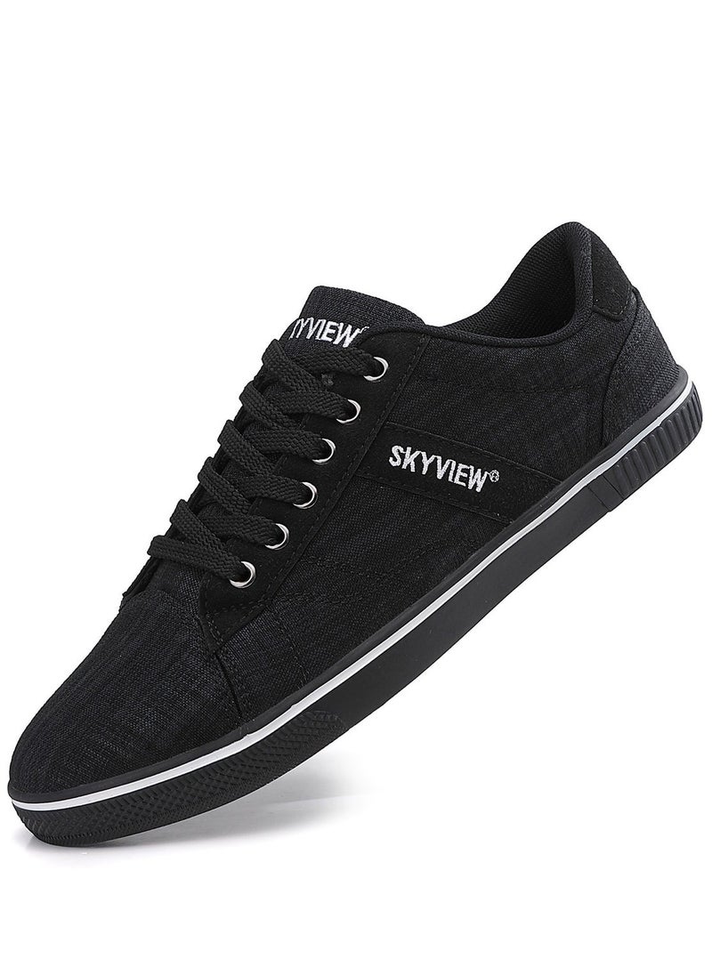 Sky View Mens Casual Shoes Low Top Fashion Canvas Sneakers Breathable Comfort Walking Shoes for Male Black  - Image 1