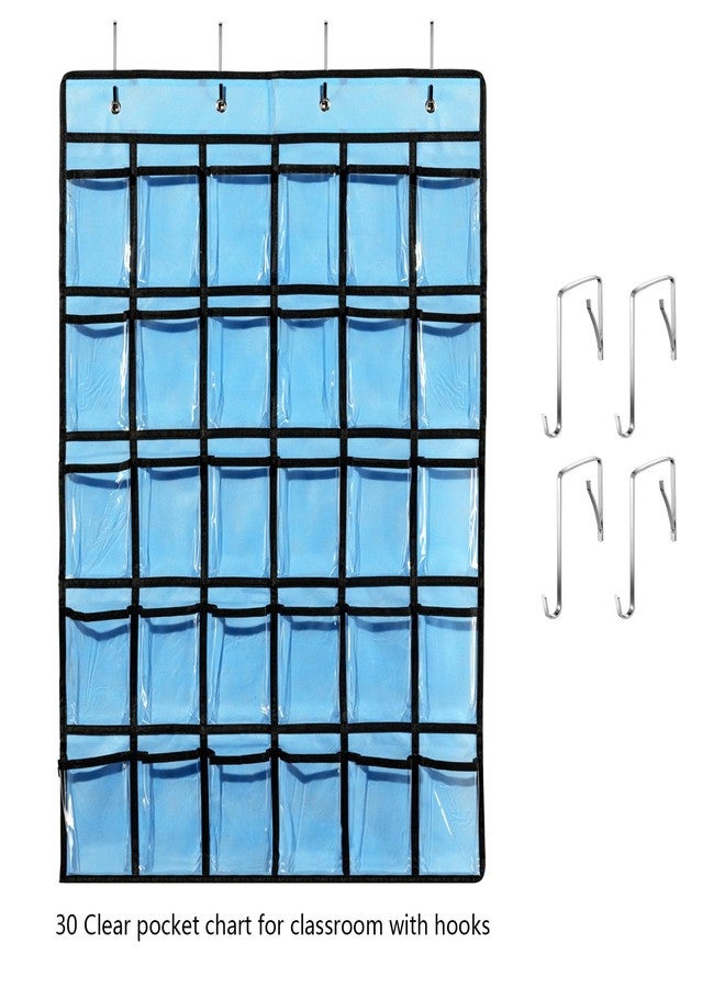 KEEPJOY Classroom Pocket Chart for Cellphone Calculator Holder, 30 Clear Pocket Charts for Classroom 33.5 x 24.5 inch Hanging cell phone Organizer Storage (Blue-30 pockets) - Image 4