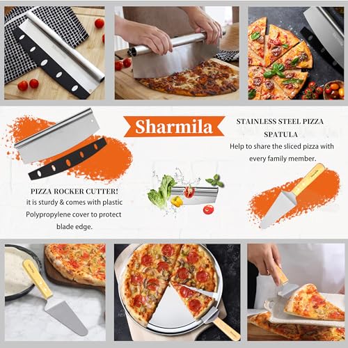 Sharmila Pizza Peel 12 Inch, Aluminum Pizza Paddle with Foldable Wooden Handle,Pizza Rocker Cutter,and Metal Pizza Spatula-Ideal for Family Pizza Oven Baking,Dough,Bread & Pastry - Image 5