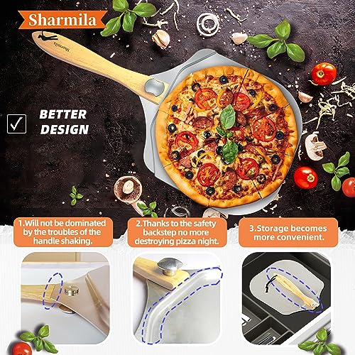 Sharmila Pizza Peel 12 Inch, Aluminum Pizza Paddle with Foldable Wooden Handle,Pizza Rocker Cutter,and Metal Pizza Spatula-Ideal for Family Pizza Oven Baking,Dough,Bread & Pastry - Image 3