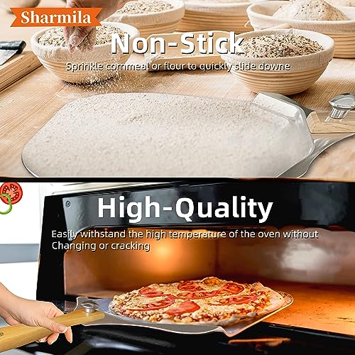 Sharmila Pizza Peel 12 Inch, Aluminum Pizza Paddle with Foldable Wooden Handle,Pizza Rocker Cutter,and Metal Pizza Spatula-Ideal for Family Pizza Oven Baking,Dough,Bread & Pastry - Image 4