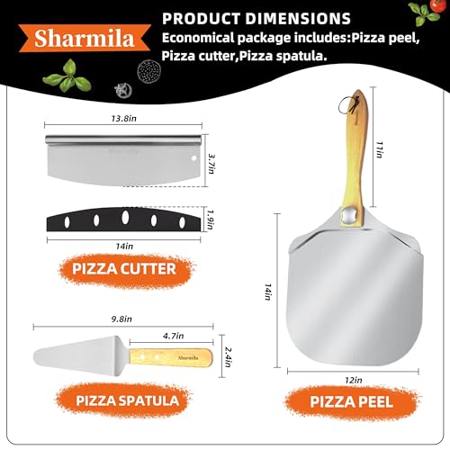Sharmila Pizza Peel 12 Inch, Aluminum Pizza Paddle with Foldable Wooden Handle,Pizza Rocker Cutter,and Metal Pizza Spatula-Ideal for Family Pizza Oven Baking,Dough,Bread & Pastry - Image 2