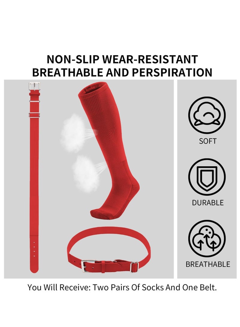 Generic Baseball Socks And Belt Youth Softball Tee Ball Combo Set Elastic Belts Anti-slip Football Breathable Athletic Rugby Hockey 2 Pairs of 1 Belt - Image 2