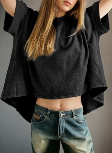 Dokotoo T Shirts for Women Summer 2025 Fashion Clothing Outfits Womens Tops Oversized Tshirts Plus Size Cute Tops Fall Trendy Loose Blouses Women's Dressy Casual Workout Gym Clothes Basic Tees Black - Image 3