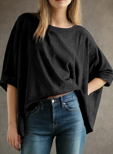 Dokotoo T Shirts for Women Summer 2025 Fashion Clothing Outfits Womens Tops Oversized Tshirts Plus Size Cute Tops Fall Trendy Loose Blouses Women's Dressy Casual Workout Gym Clothes Basic Tees Black - Image 2