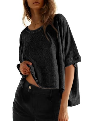 Dokotoo T Shirts for Women Summer 2025 Fashion Clothing Outfits Womens Tops Oversized Tshirts Plus Size Cute Tops Fall Trendy Loose Blouses Women's Dressy Casual Workout Gym Clothes Basic Tees Black - Image 5