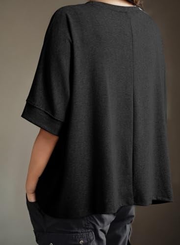 Dokotoo T Shirts for Women Summer 2025 Fashion Clothing Outfits Womens Tops Oversized Tshirts Plus Size Cute Tops Fall Trendy Loose Blouses Women's Dressy Casual Workout Gym Clothes Basic Tees Black - Image 4