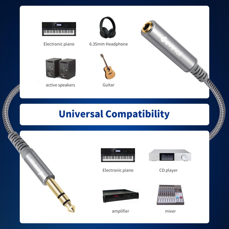 Devinal 1/4 inch Headphone Extension Cable, 6.35mm TRS Male to Female Stereo Cord, Quarter Inch Guitar Cable Extender, 6ft (2 Meters) - Image 4