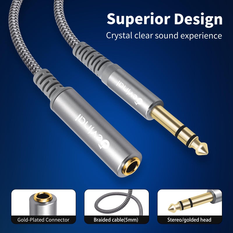 Devinal 1/4 inch Headphone Extension Cable, 6.35mm TRS Male to Female Stereo Cord, Quarter Inch Guitar Cable Extender, 6ft (2 Meters) - Image 2
