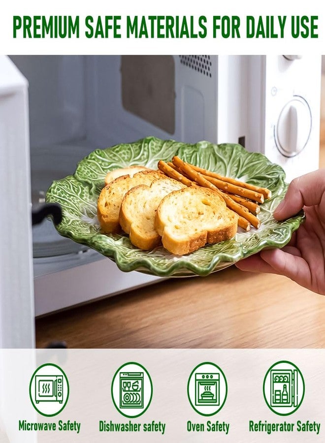 KXZ 4-piece Green Ceramic Cabbage Plates, 8-inch. For desserts, dinner, etc. Microwave & dishwasher safe. Ideal for kitchen tableware, decoration & dining. - Image 4