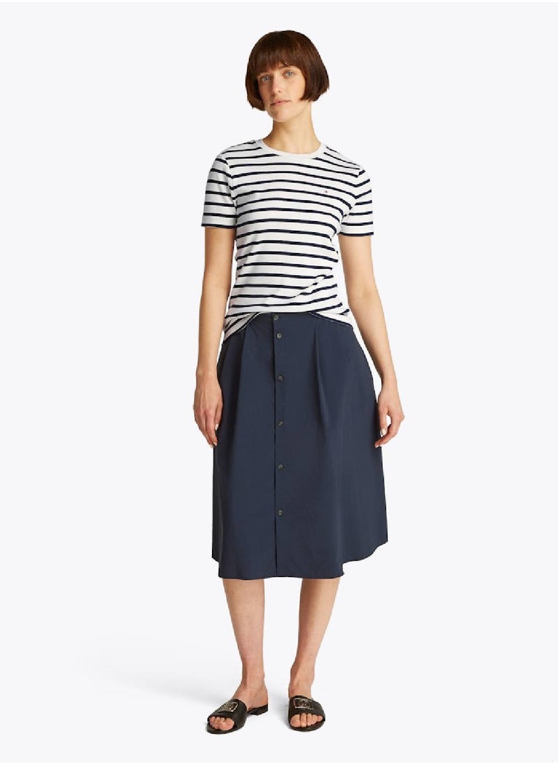 TOMMY HILFIGER - Women's Flag Embroidery Slim Fit T-Shirt - Cotton, White & Navy - Image 1
