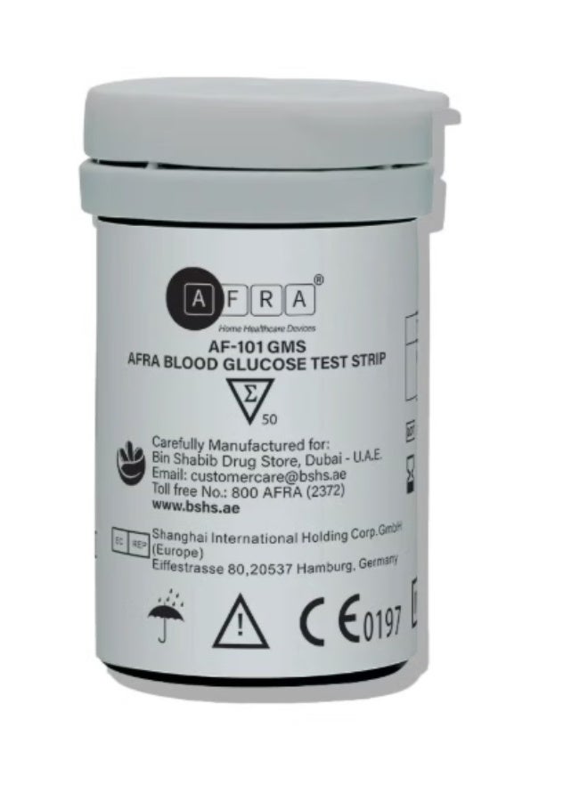 AFRA Blood Glucose Test Strips (50’S) Af-101Gms - Accurate & Quick Blood Sugar Monitoring - - Image 1