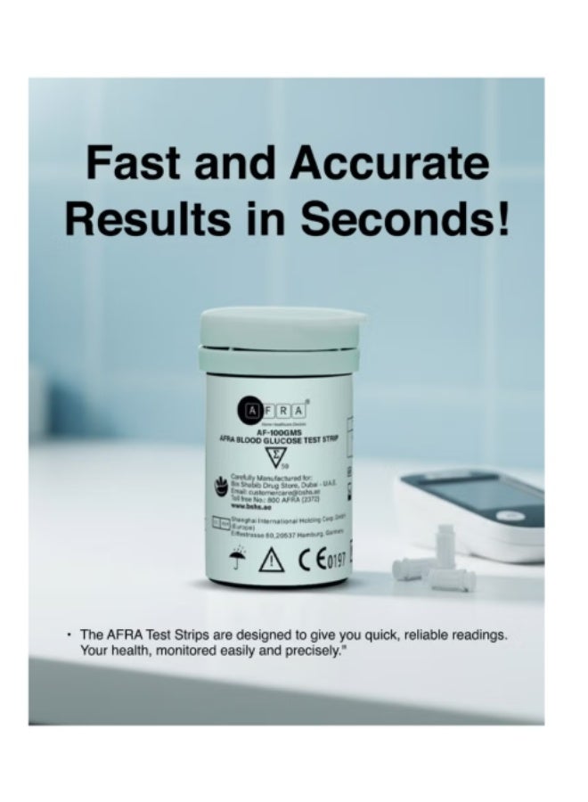 AFRA Blood Glucose Test Strips (50’S) Af-101Gms - Accurate & Quick Blood Sugar Monitoring - - Image 2