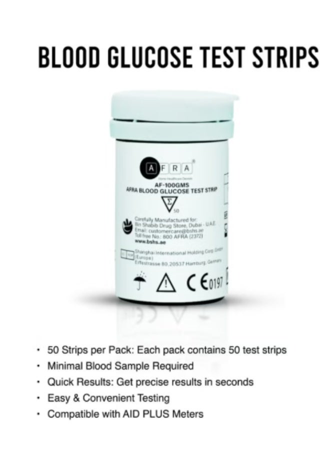 AFRA Blood Glucose Test Strips (50’S) Af-101Gms - Accurate & Quick Blood Sugar Monitoring - - Image 3