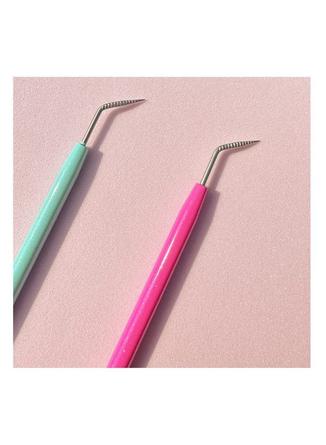ICONSIAM Metal Lash Lift Tool Set 2 Pcs Upgrade Eyelash Separate Tools With Groove Like Y Brush Lash Comb Mini Size For Females Small Hand Popular Eyelash Lifting Stick Pink + Bluereusable 1000 Usage - Image 1