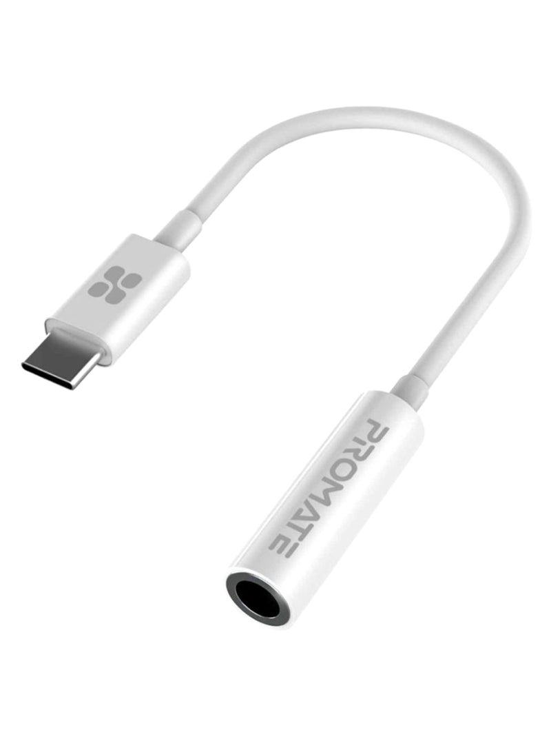 PROMATE USB-C™ to 3.5mm Adapter, Dynamic Stereo USB Type-C™ to 3.5mm Aux Microphone Connector Cable Adapter with High Definition Sound for UBC-C Devices, Music and Call White - Image 1