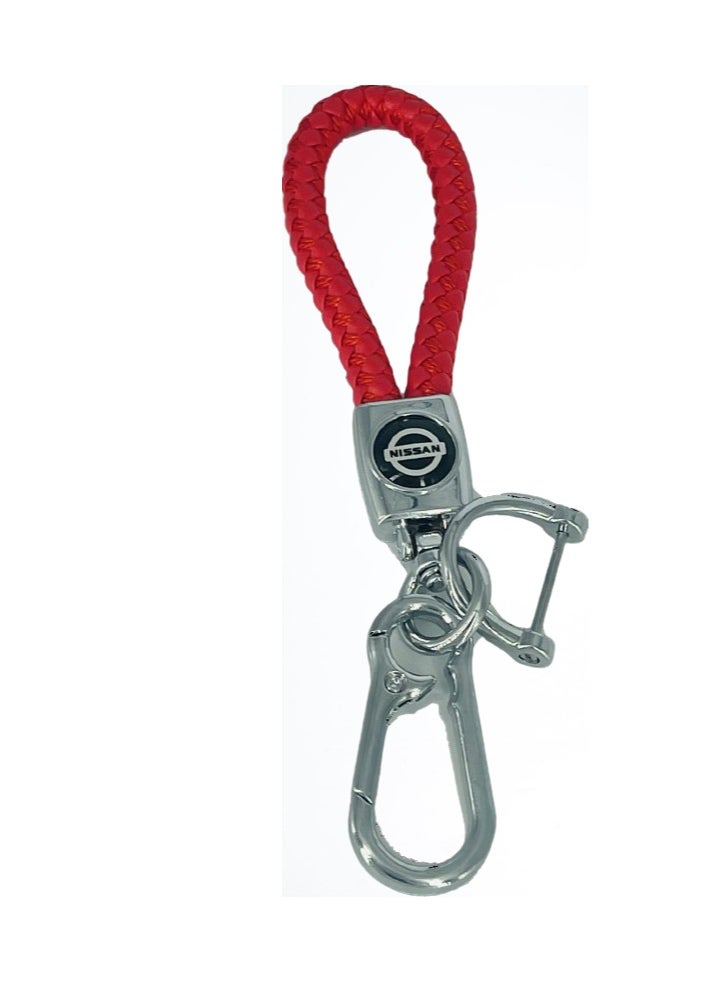 Nissan Genuine Leather Car Keychain With Polished Carbon Fiber And  Red Color Rope  - Image 1
